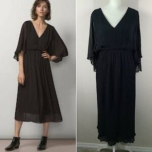 MASSIMO DUTTI Black Midi Dress NEW Flutter Sleeve LBD Goth Romantic Boho US 4